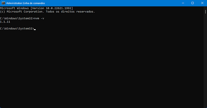 Checking the current installed nvm version via command prompt