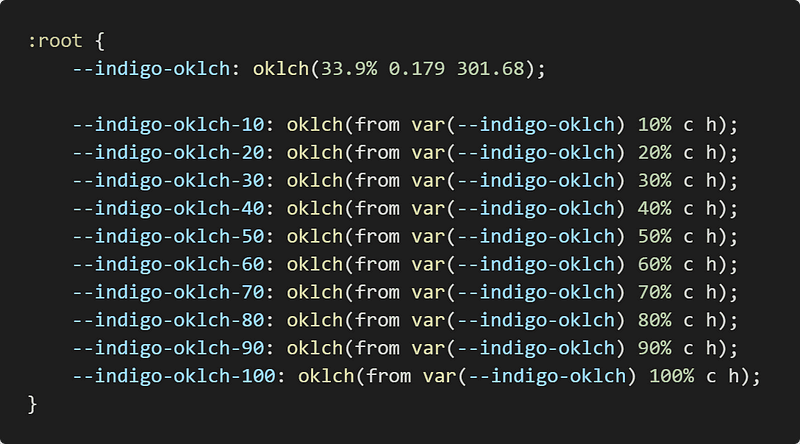 Root oklch color variations