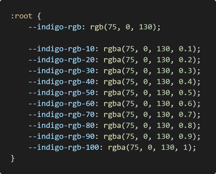 Root oklch color variations