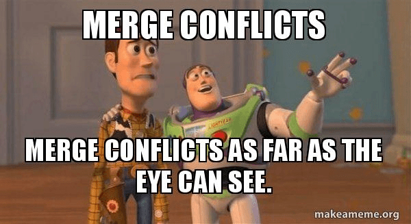 Merge conflicts as far as the eye can see